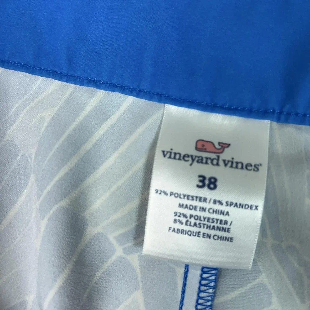 Vineyard Vines Board Shorts Mens 38 Blue Geometric Zip Pocket Swim Trunks Beach